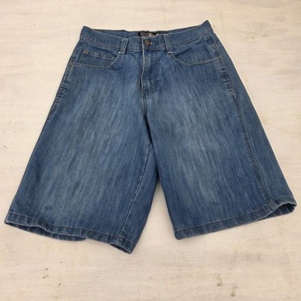 Southpole Mens Baggy Denim Shorts Blue Y2K Hip Hop Wide Leg Fade Size 32 RN82628